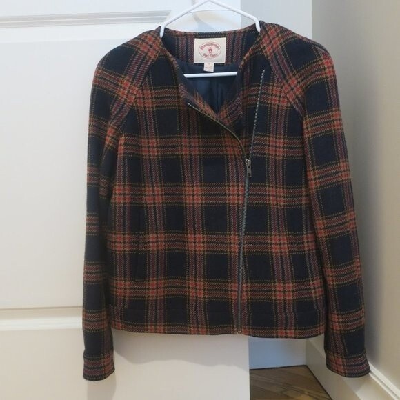 Brooks Brothers womens tartan plaid jacket wool navy red zip 2 Red Fleece preppy - Picture 6 of 9